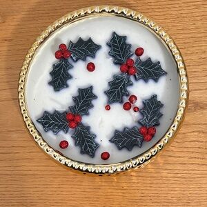 Festive Gold and Red Holiday Candle